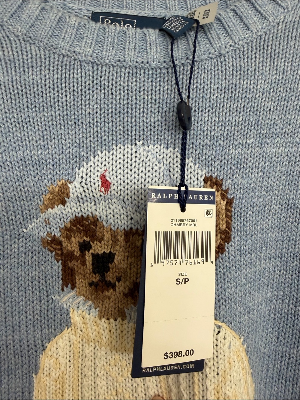Ralph Lauren Light Blue Teddy Bear Knit Sweater - Picture 7 of 8